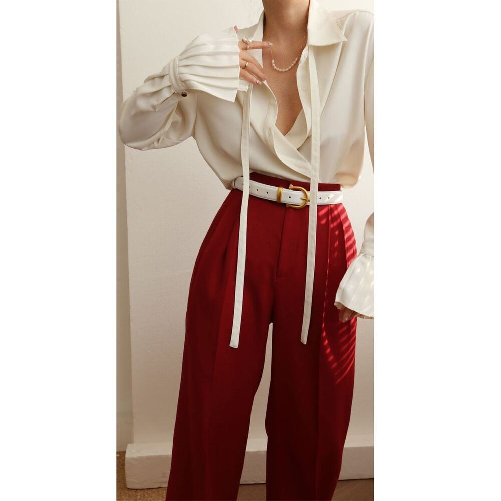 NWT Commense Pleated Cuff Collar Tied Button Shirt Size S